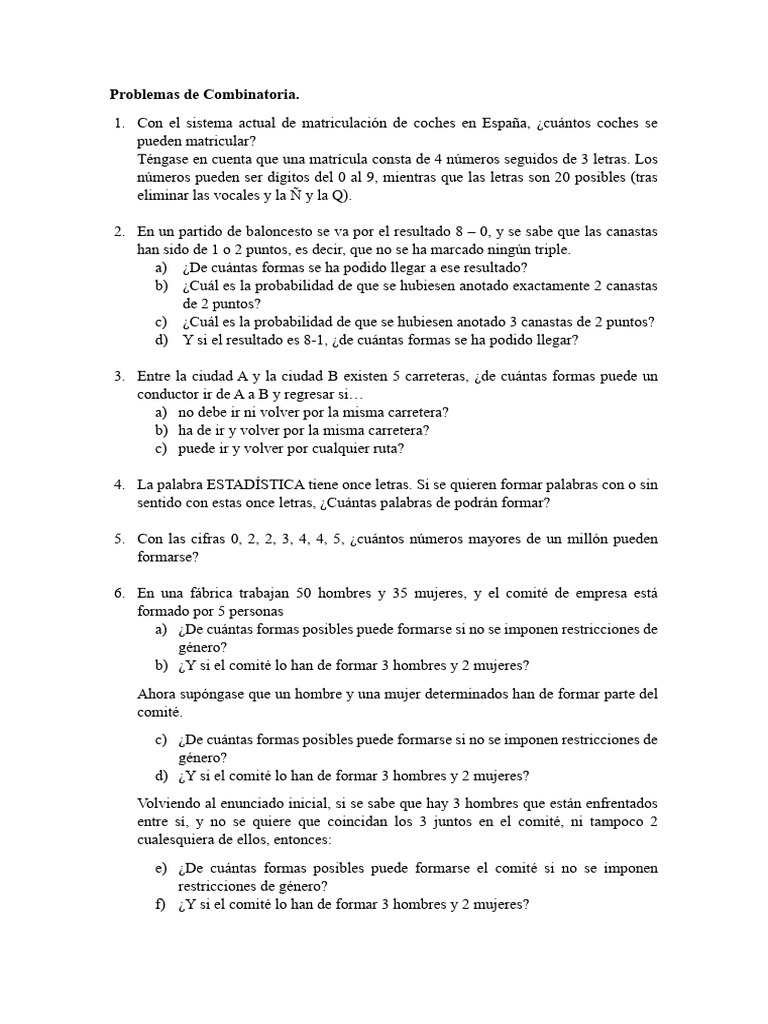 01 - Problemas de Combinatoria | PDF