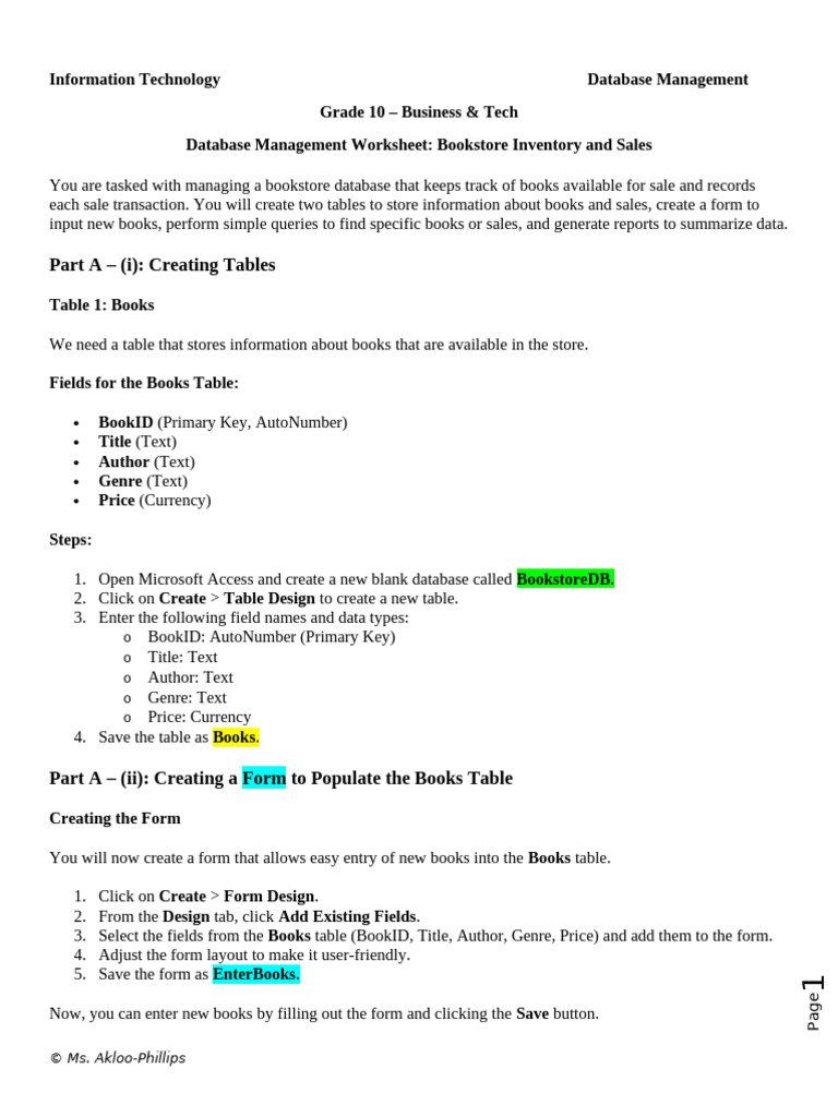 Dbase Worksheet | PDF | Databases | Microsoft Access