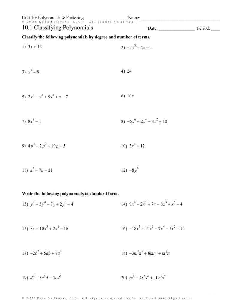10.1 Classifying Polynomials Homework | PDF | Algebra | Mathematics