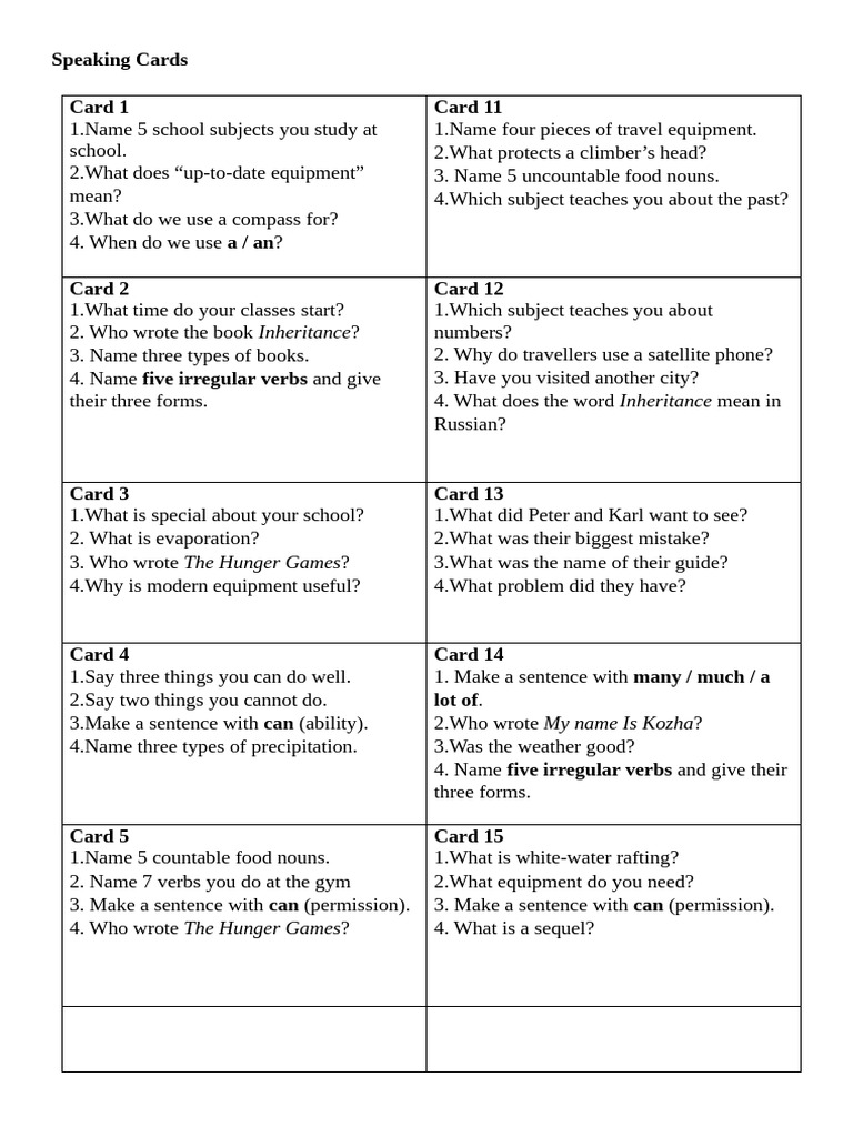 Speaking Card | PDF | Morphology | Languages