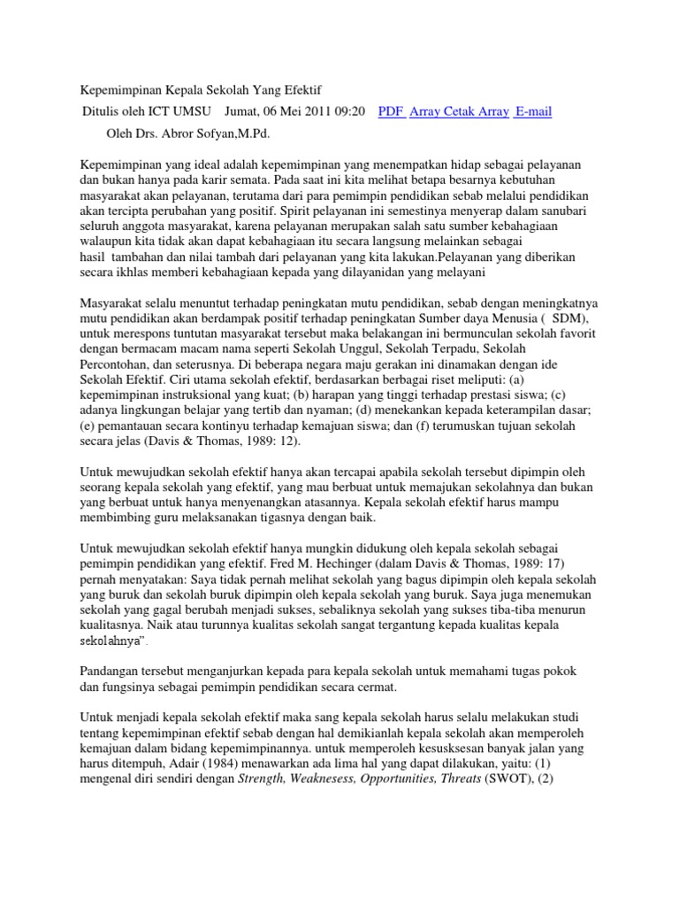 Kepemimpinan Kepala Sekolah Yang Efektif