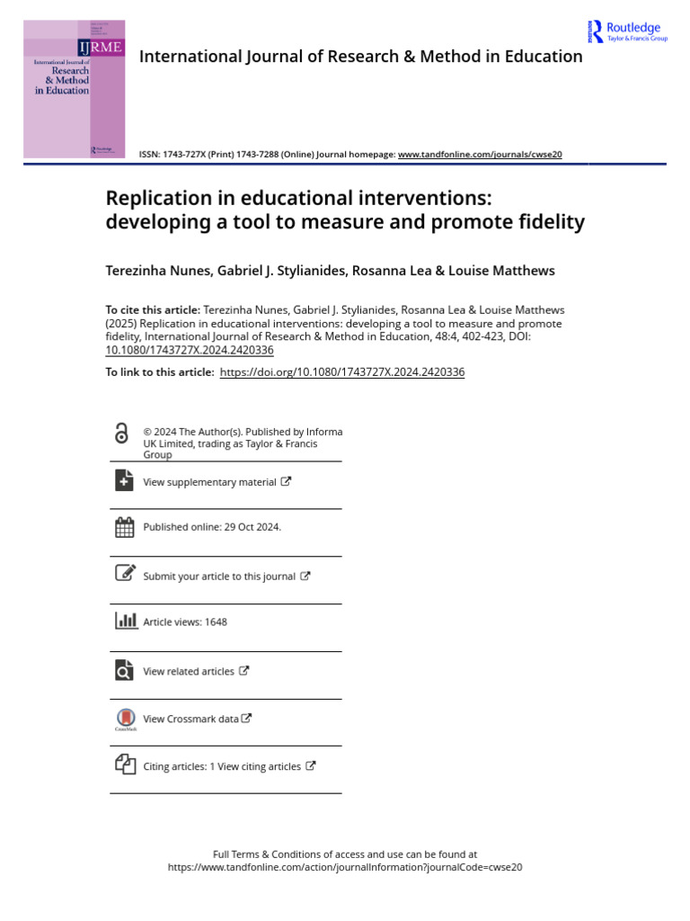 Replication in Educational Interventions Developing a Tool to Measure ...