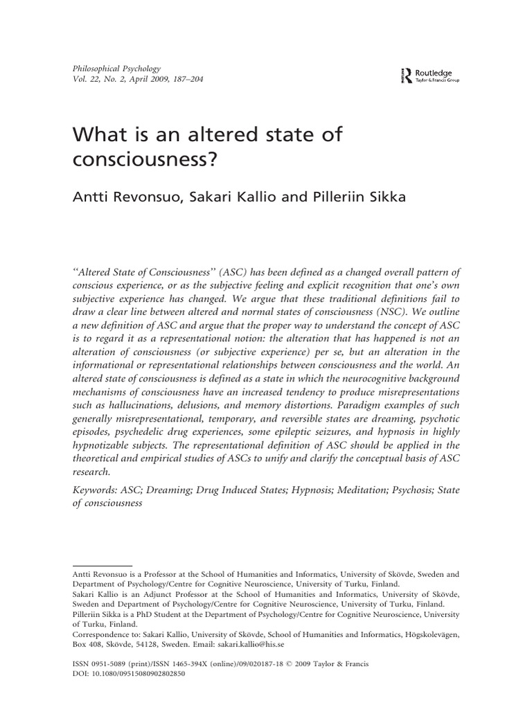 What Is An Altered State of Consciousness? | PDF | Consciousness ...