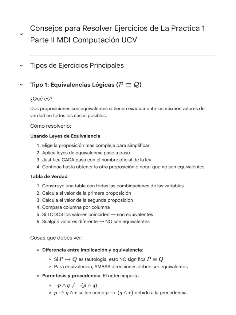 Consejos para Resolver Ejercicios de La Practica 1 Parte II MDI | PDF ...