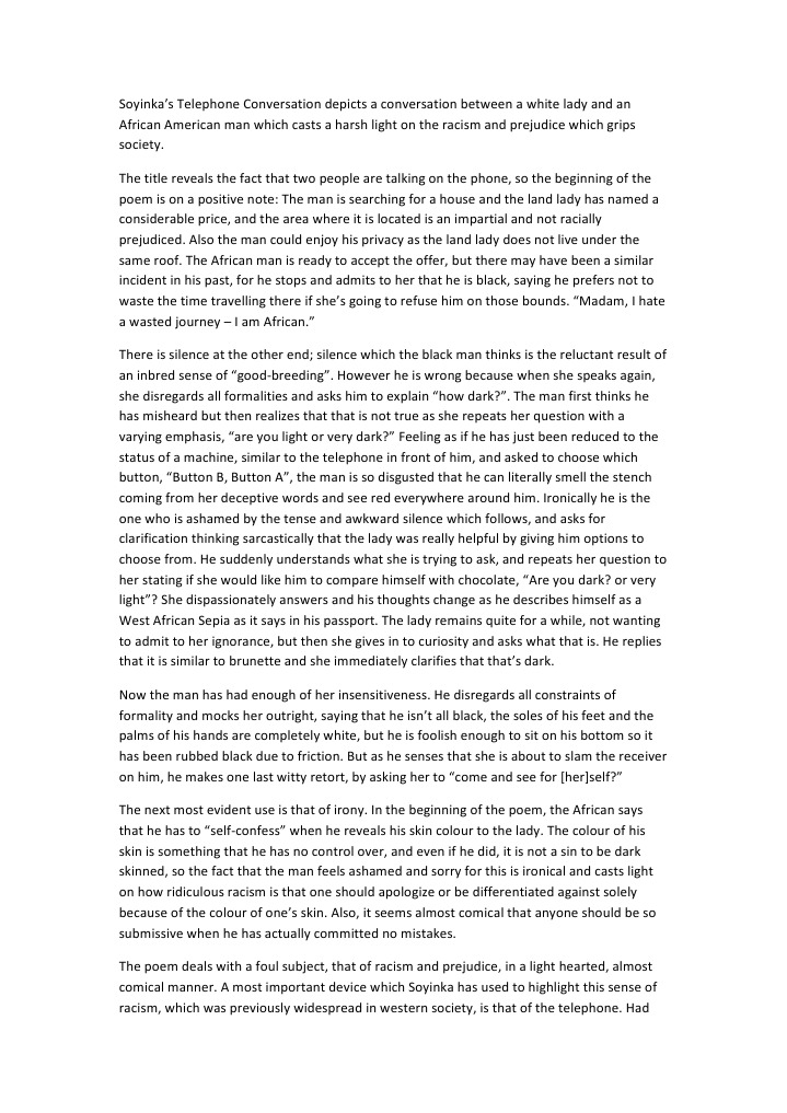 Telephone Conversation - Wole Soyinka Analysis | PDF