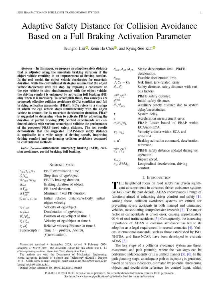Adaptive Safety Distance For Collision Avoidance Based On A Full ...