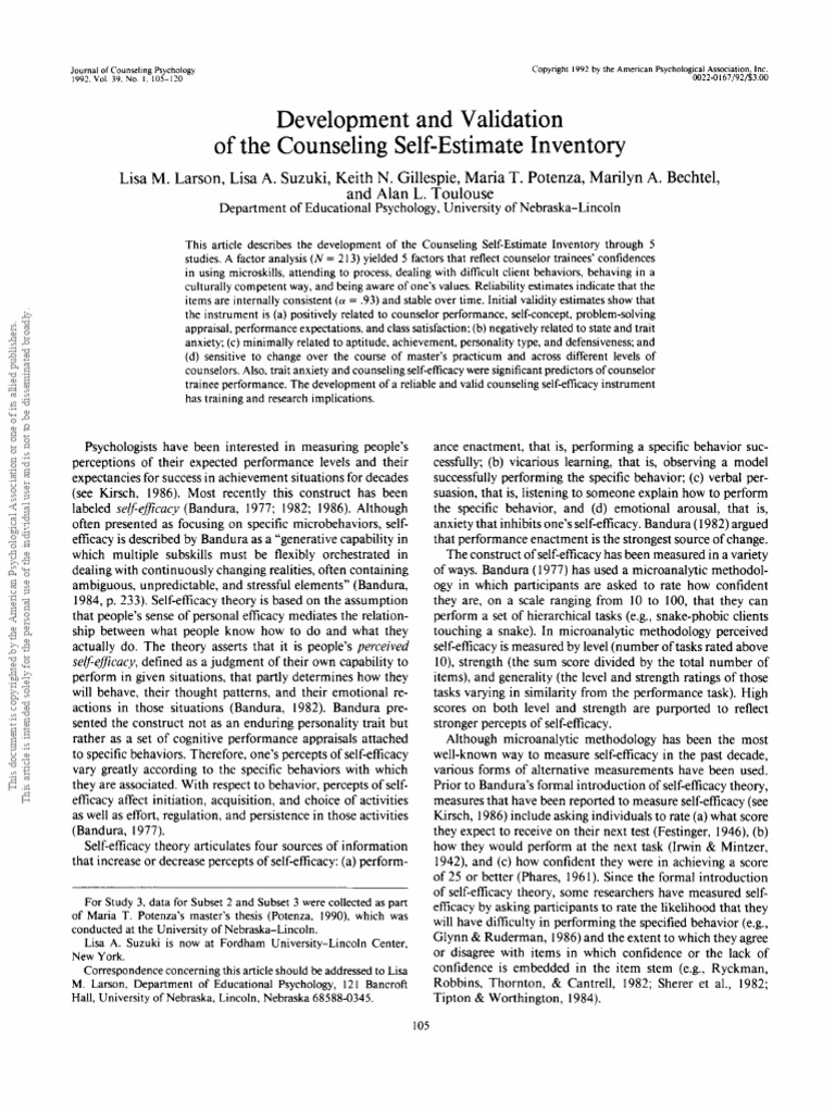 Development and Validation | PDF | Self Efficacy | Behavioural Sciences