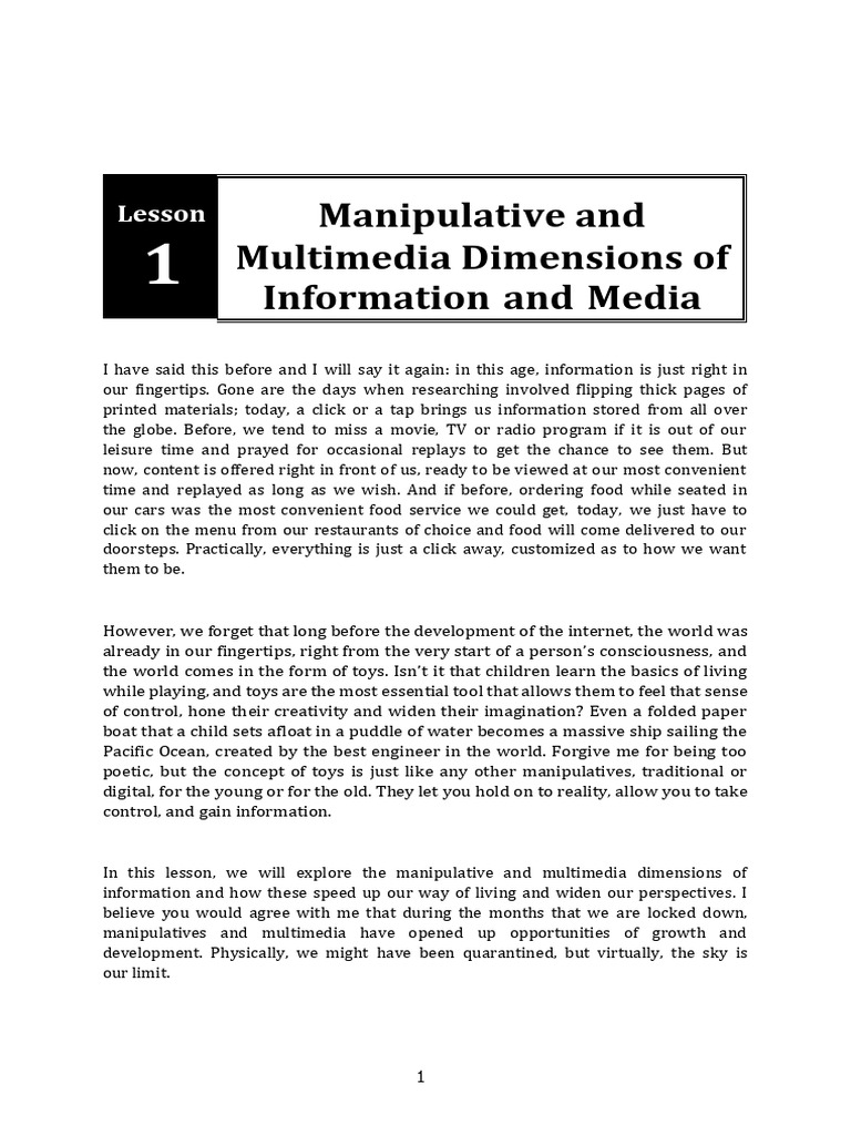 MIL6 Manipulative and Multimedia Dimensions | PDF | Toys
