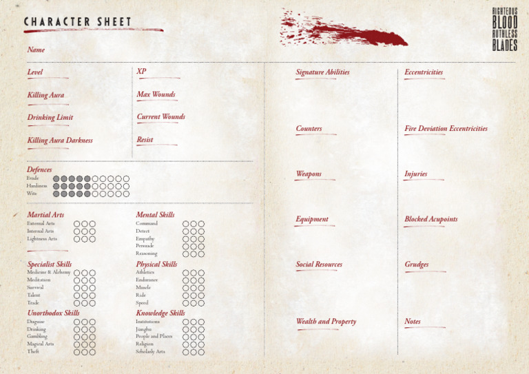 RBRB Character Sheet Colour Editable | PDF