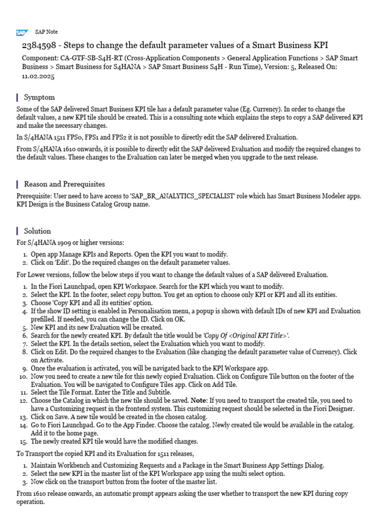 Steps To Change The Default Parameter Values of A Smart Business KP ...