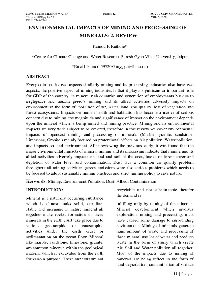 Environmental Impacts of Mining and Proc | PDF | Mining | Water