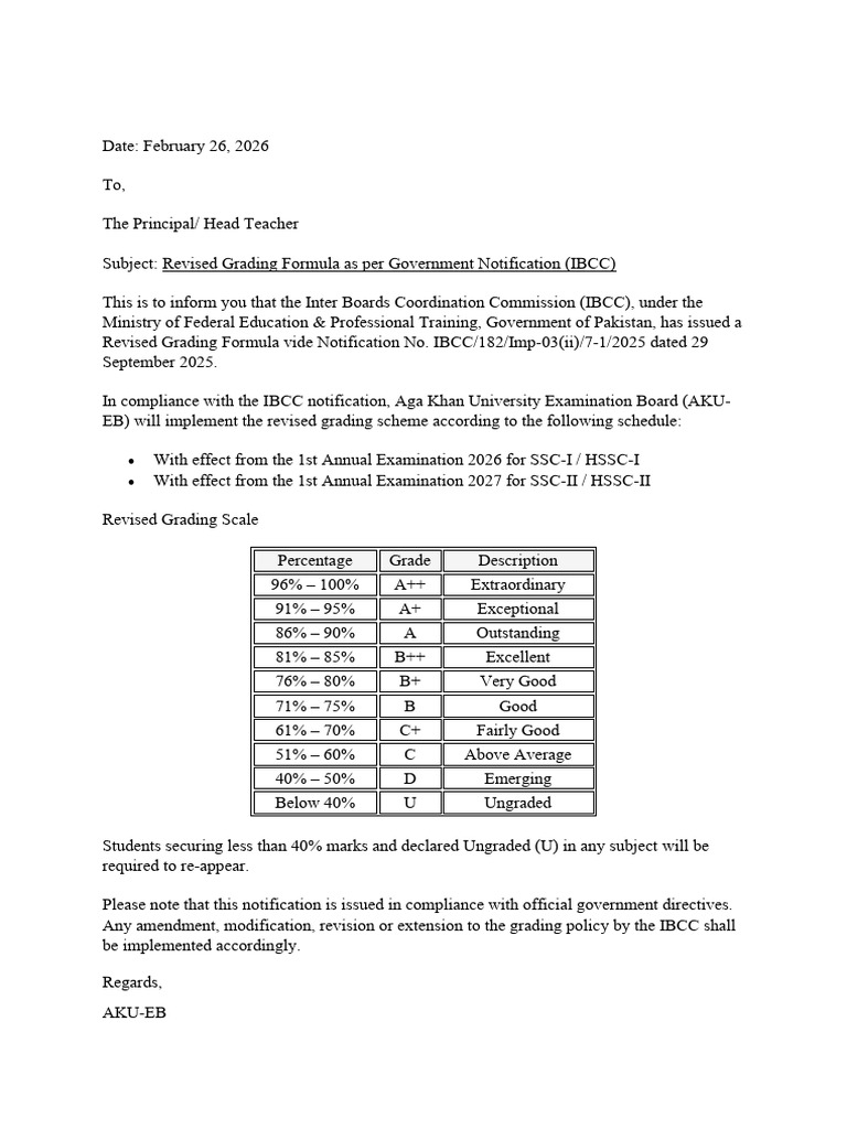 Letter to School- Grading System Implementation Notification 26-02-2026 ...