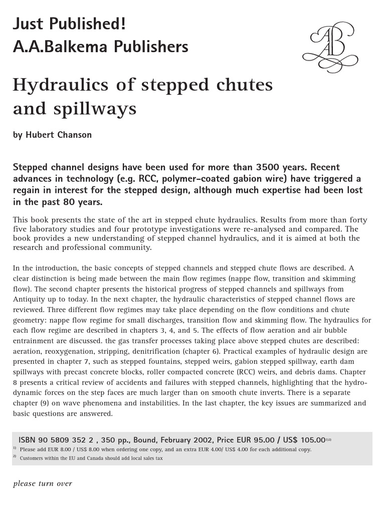 Hydraulics of Stepped Chutes and Spillways - Chanson | PDF