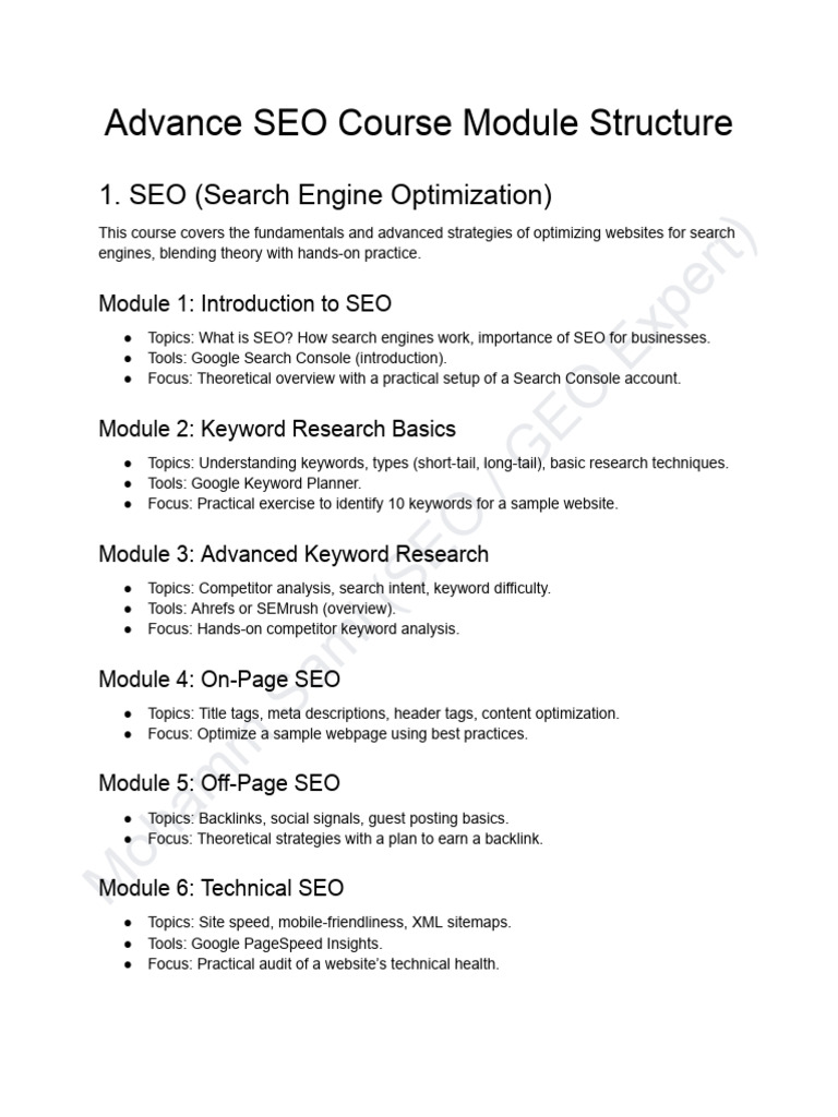 Advance SEO Course Module Structure | PDF | Search Engine Optimization ...