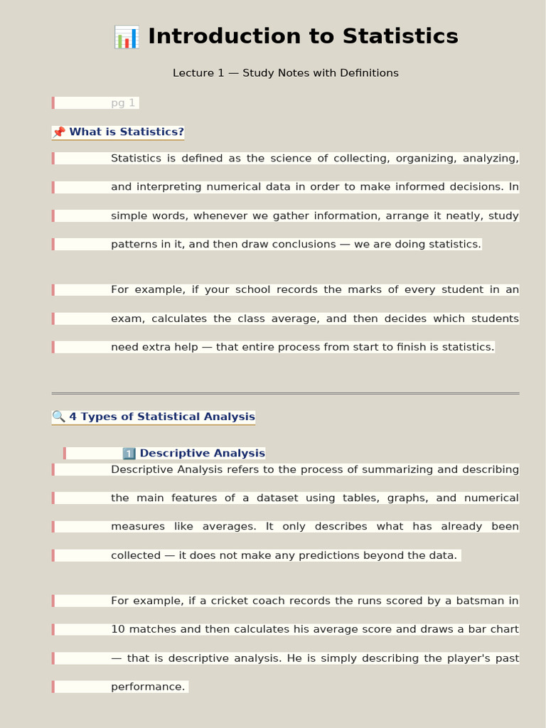 Statistics Notes v3 | PDF | Mean | Statistics