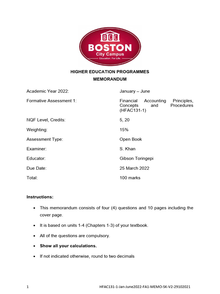 HFAC131-1-Jan-June2022-FA1-Memo | PDF | Debits And Credits | Expense