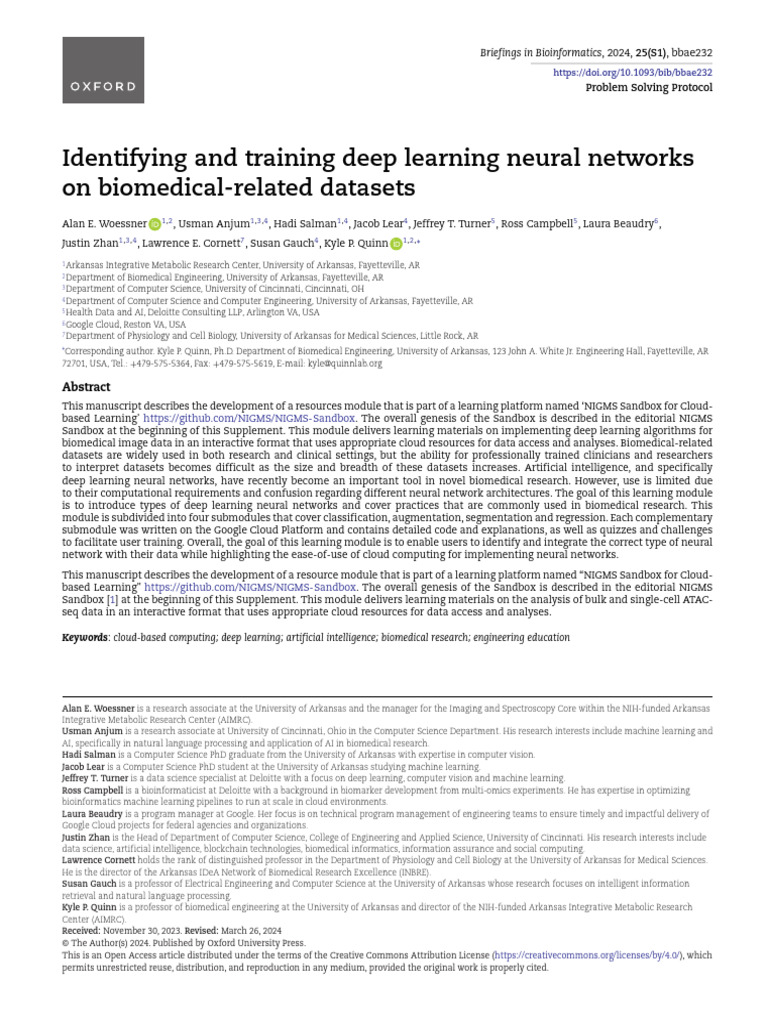 Identifying and Training Deep Learning Neural Networks On Biomedical ...