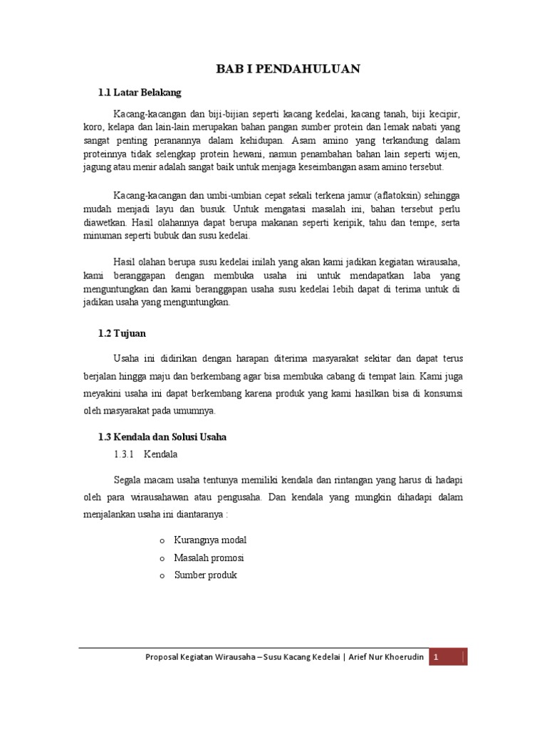 Contoh Proposal Kewirausahaan