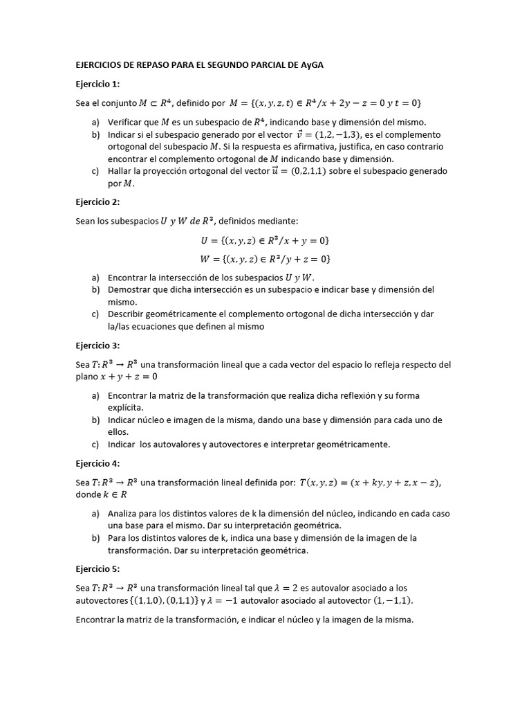 Ejercicios de Repaso Para El Segundo Parcial de Ayga | PDF