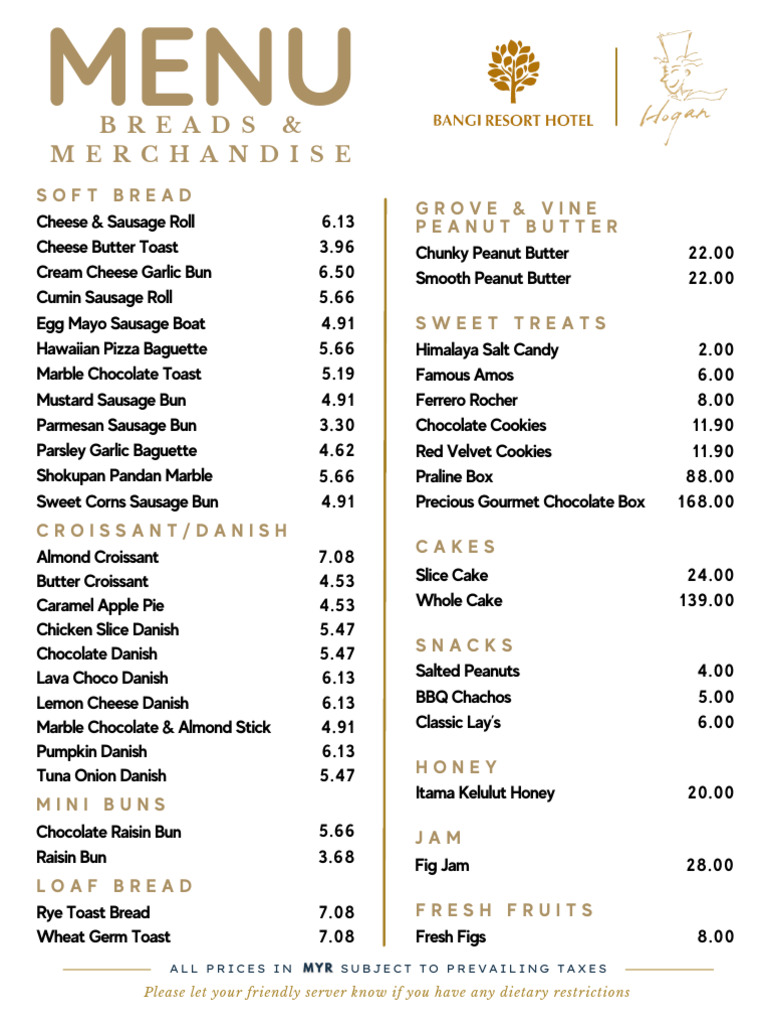 Hogan Breads Merchandise Menu | PDF | Sausage | Peanuts