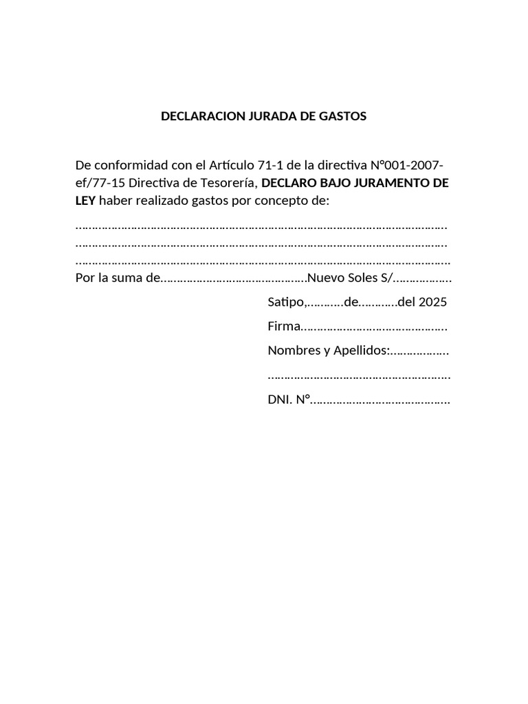 Declaracion Jurada de Gastos | PDF