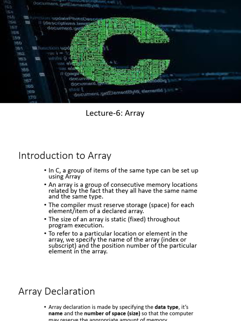 Lecture-6 1D Array | PDF | Computer Science | Computer Engineering