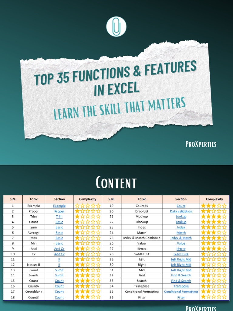 Top 35 Functions & Features in Excel | PDF | Computer Engineering ...