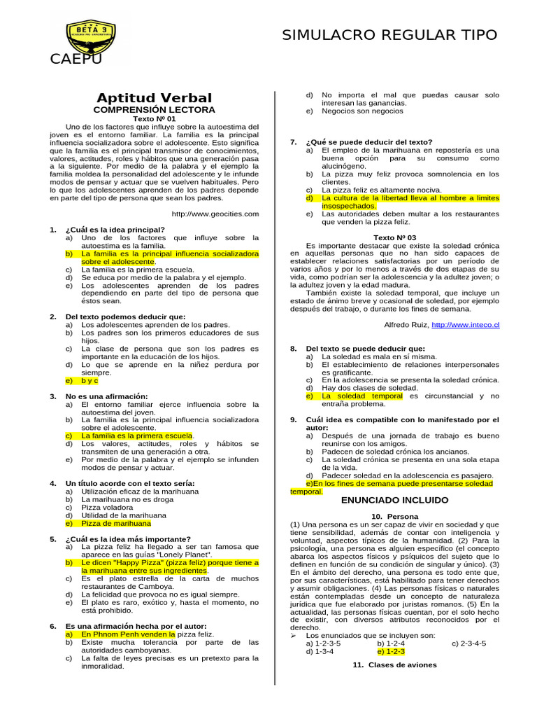 Simulacro 27 Julio Concla Caepu | PDF
