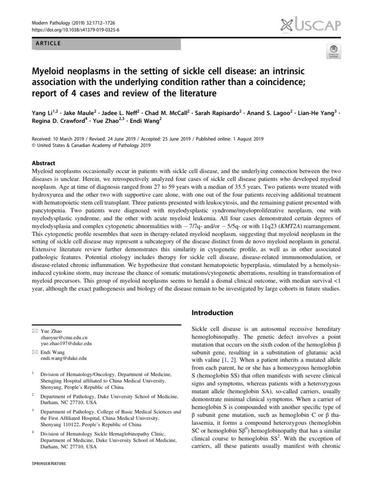 Myeloid Neoplasms in the Setting of Sickle Cell Disease | PDF ...