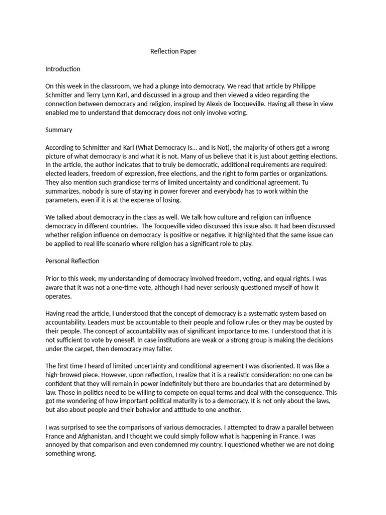 Reflection Paper | PDF | Democracy | Political Ideologies