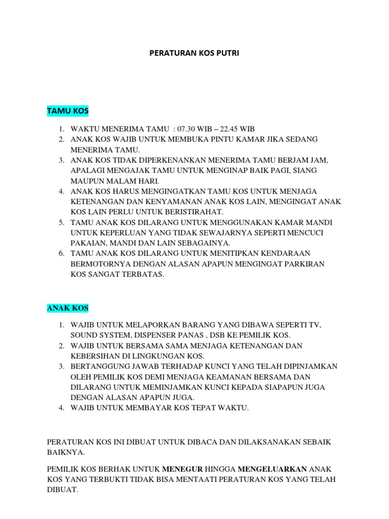 PERATURAN KOS PUTRI docx PERATURAN KOS PUTRI docx