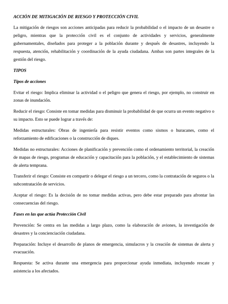 Acción de Mitigación de Riesgo y Protección Civil | PDF | Defensa Civil ...