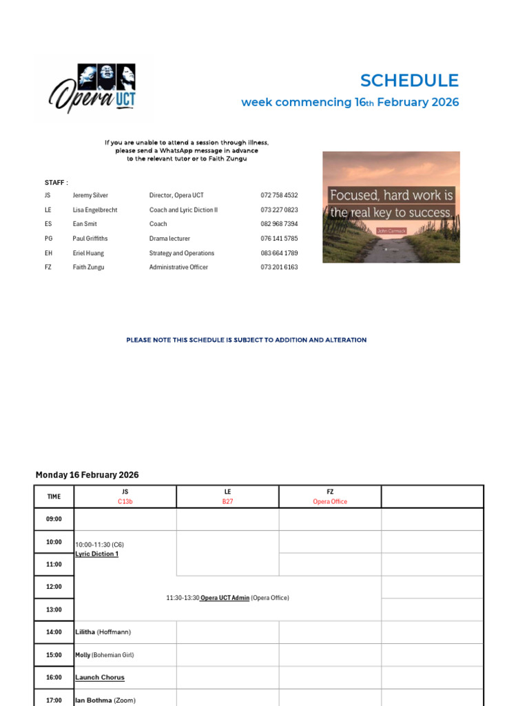Weekly Schedule - wc 2026_02_16 (1) | PDF | Opera | Classical Music