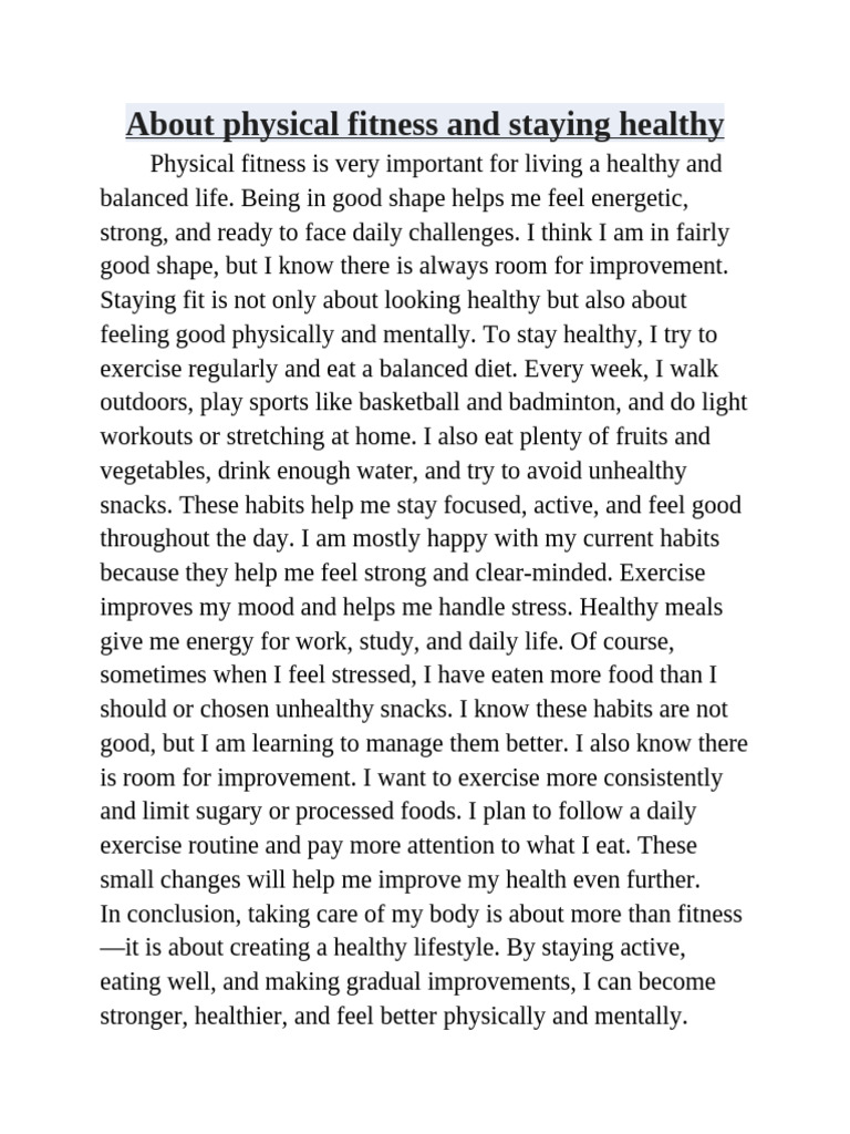 About Physical Fitness and Staying Healthy | PDF