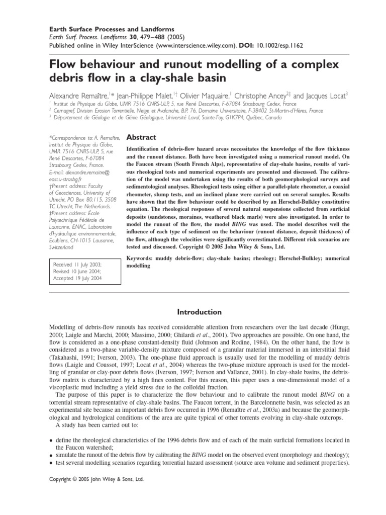 Remaitre 2005 - Flow Behaviour and Runout Modelling of A Complex Debris ...