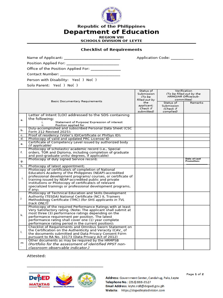 Teacher For Checklist and Cav | PDF