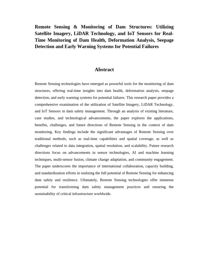 Remote Sensing and Monitoring of Dam Structures | PDF | Lidar | Remote ...