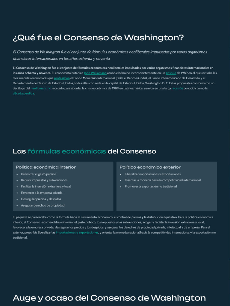 Que Fue El Consenso de Washington | PDF | Consenso de Washington ...