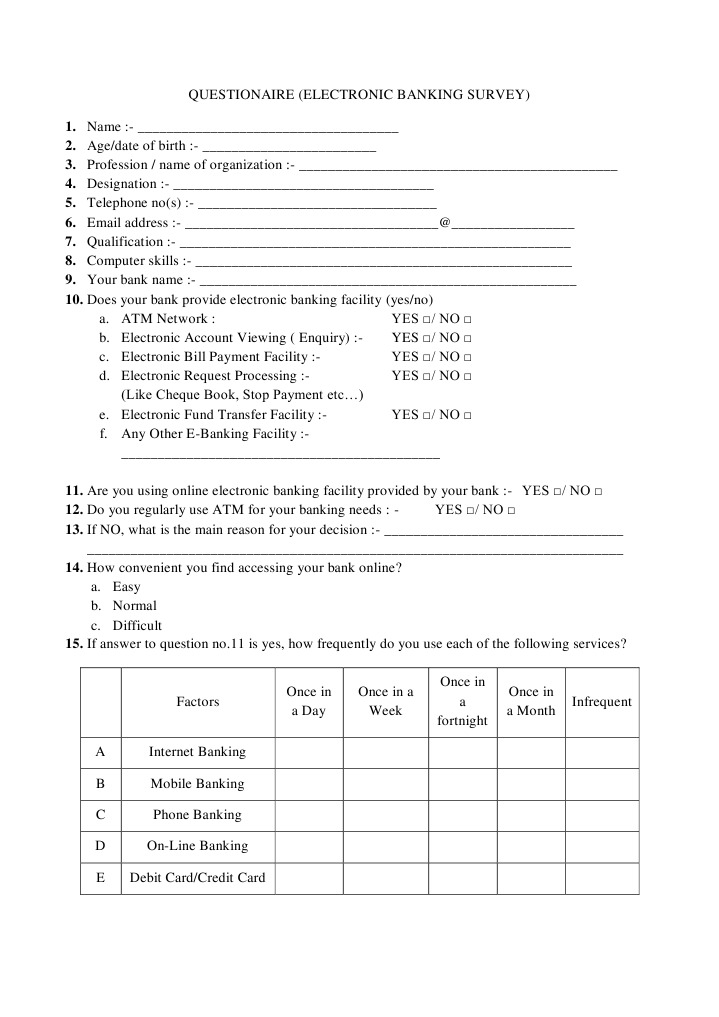 Questionaire Online Banking Banks