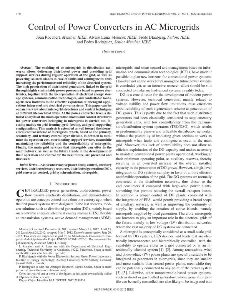 Control of Power Converters in AC Microgrids | PDF | Distributed ...