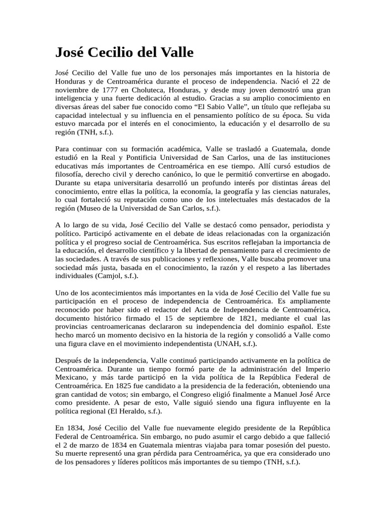 José Cecilio Del Valle | PDF | Centroamérica