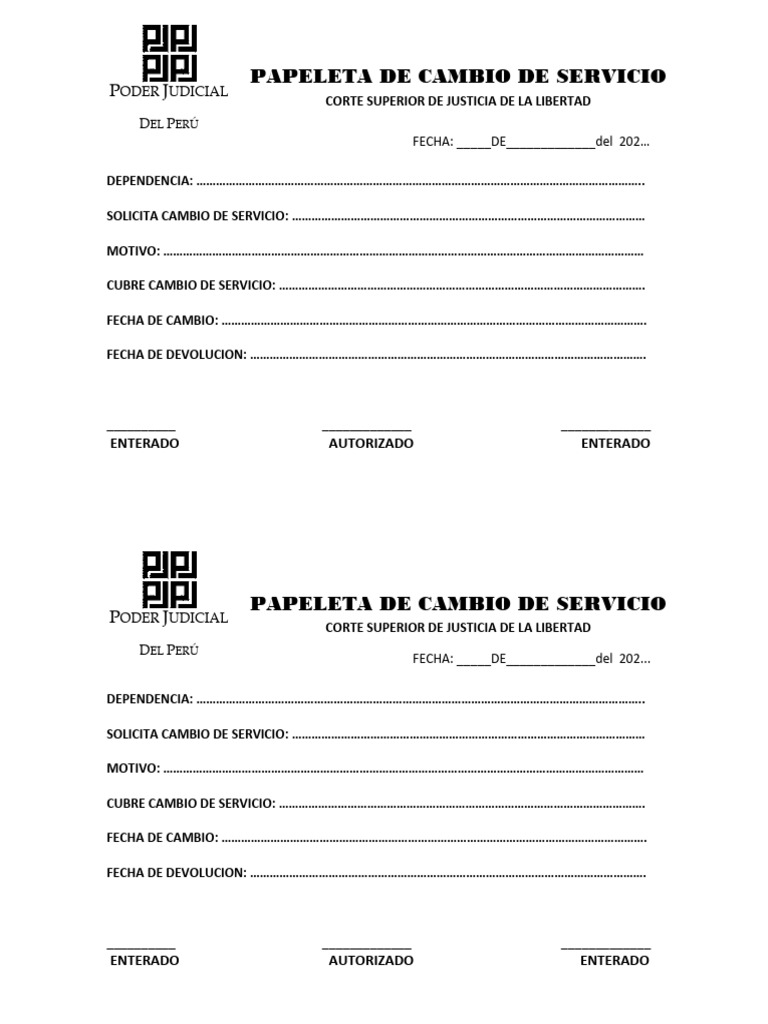 Formato Papeleta de Cambio de Servicio | PDF