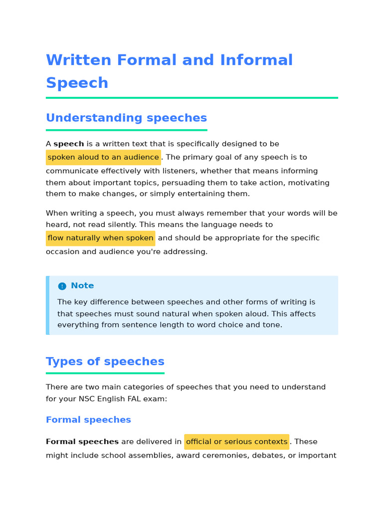 Written Formal and Informal Speech | PDF | Speech | English Language