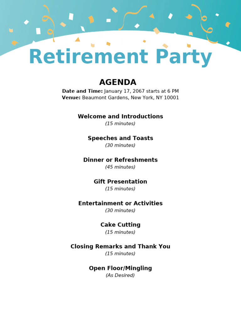 Agenda For Retirement Party Template | PDF