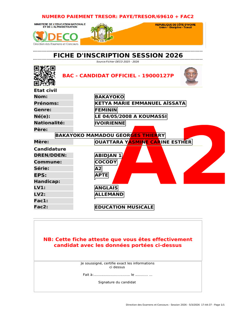 Fiche Candidature Bac Ketya | PDF