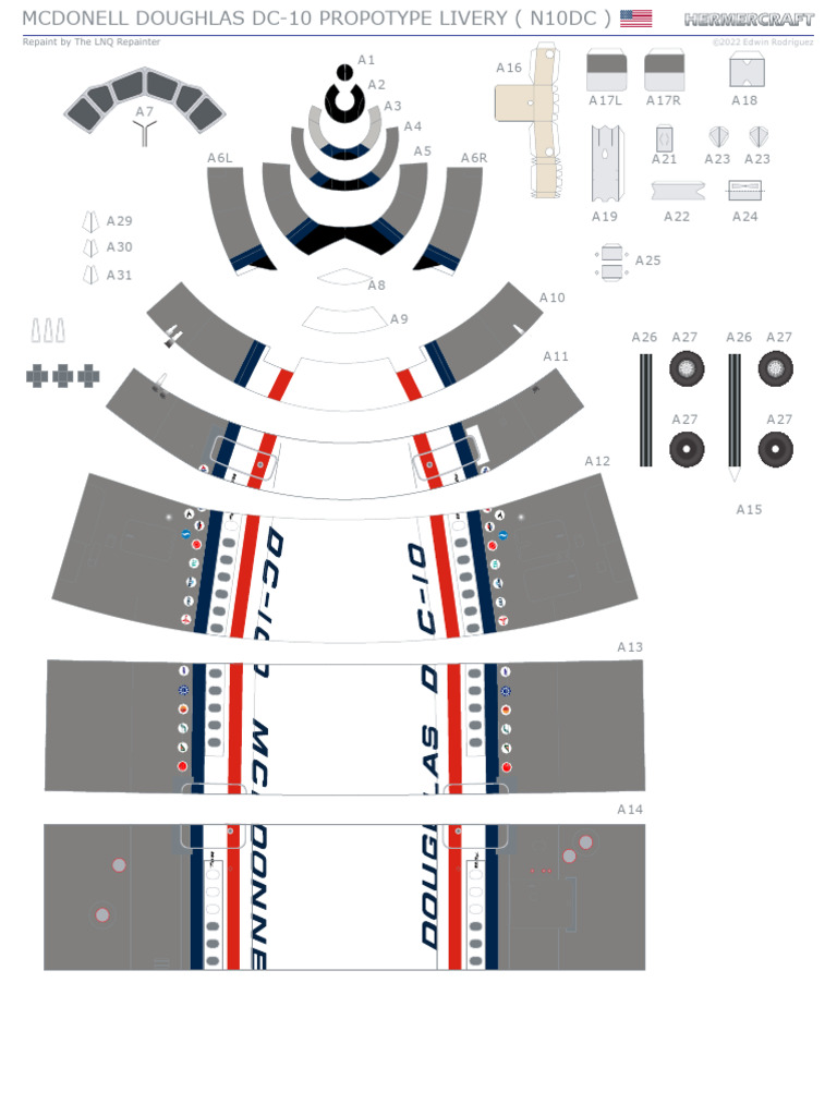 Mcdonnell Doughlas DC-10 Propotype Livery (N10DC) Papercraft | PDF ...