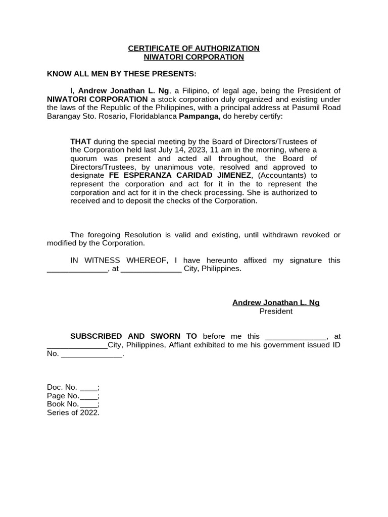 Certificate of Authorization | PDF