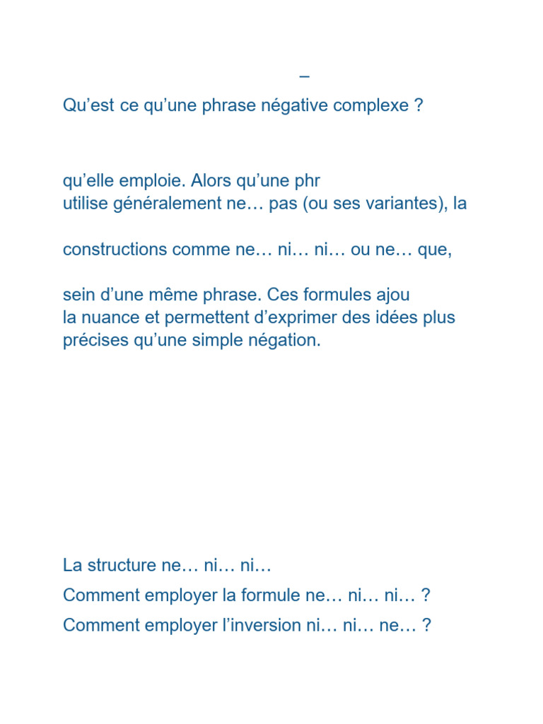 La Phrase Négative Complexe | PDF | Phrase | Sujet (Grammaire)