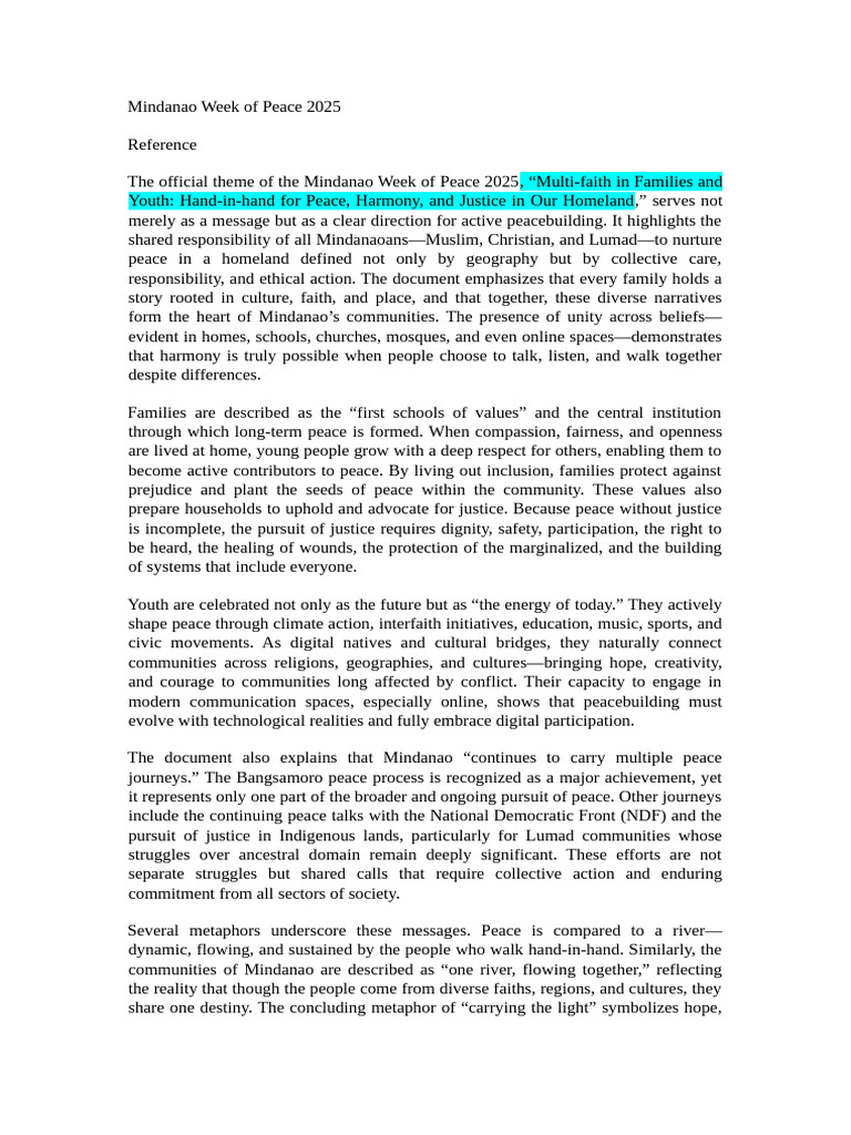 MWOP Quiz Peace Reading Material | PDF | Justice | Crime & Violence
