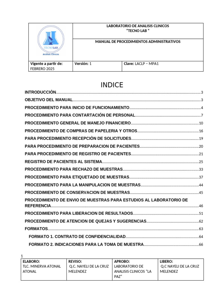 01 Manual de Procedimientos Administrativos | PDF | Laboratorios